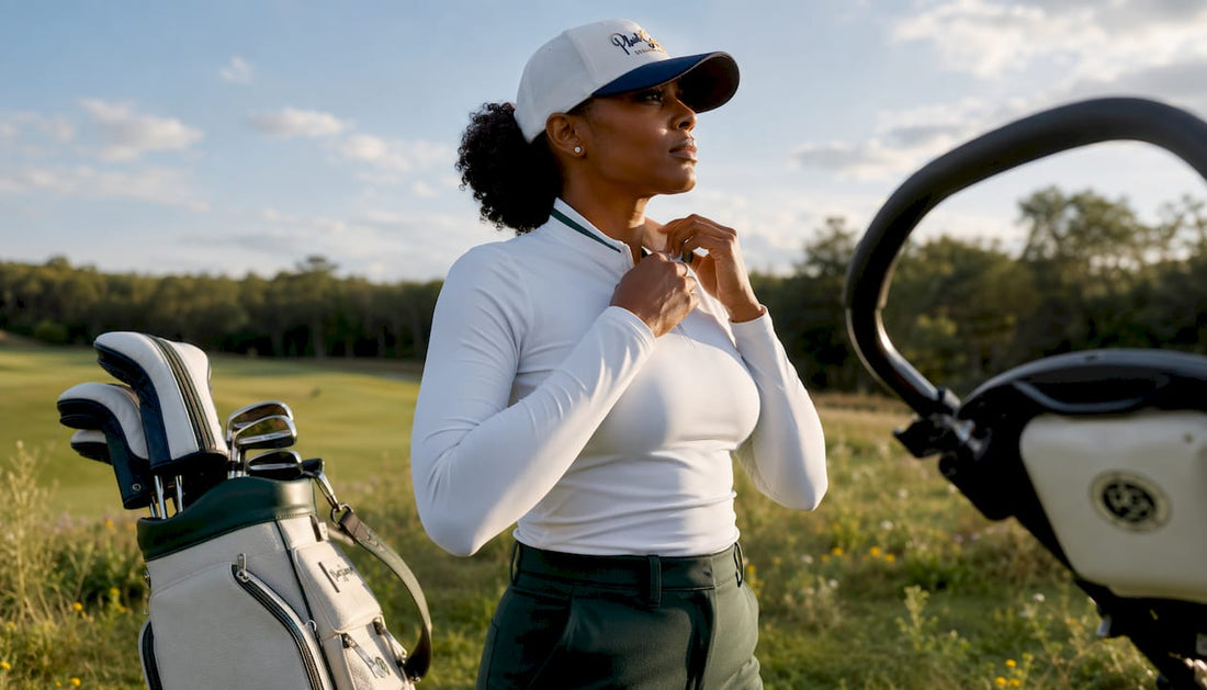 Golfer putting on high-tech golf shirt outdoors