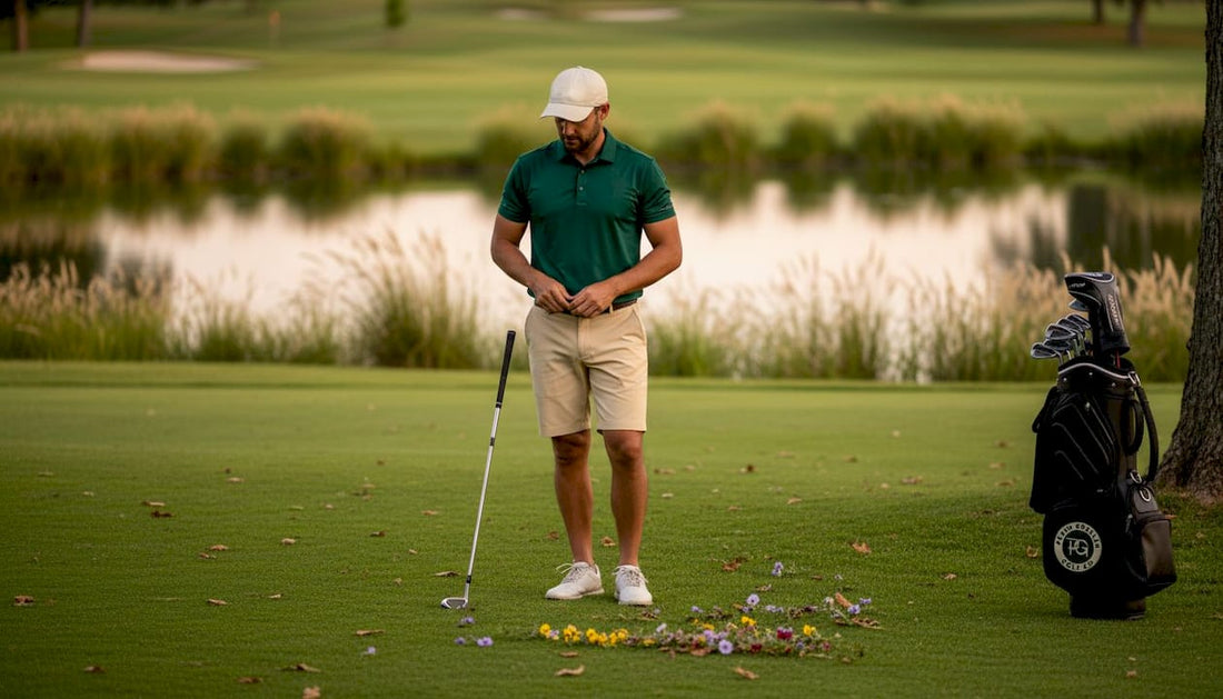 Golfer wearing fitted polo on golf course tee