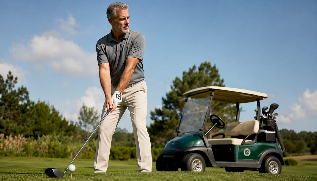 Golfer in premium apparel preparing to tee off