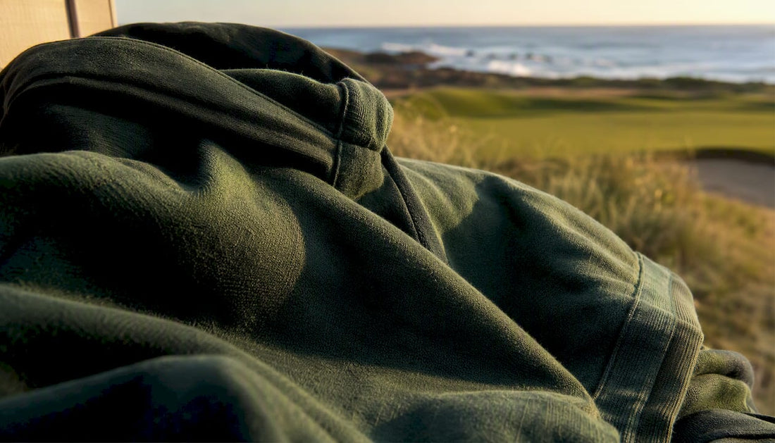 Close-up of vibrant golf hoodie fabric