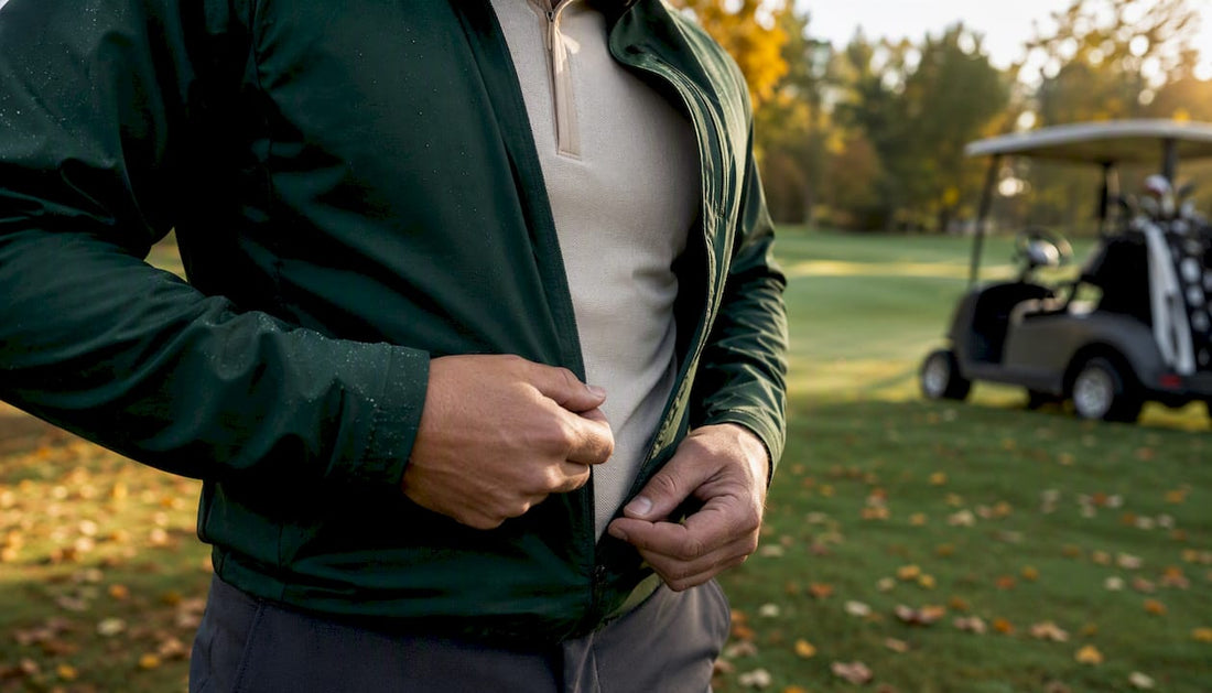 Golfer layering fall golf clothing
