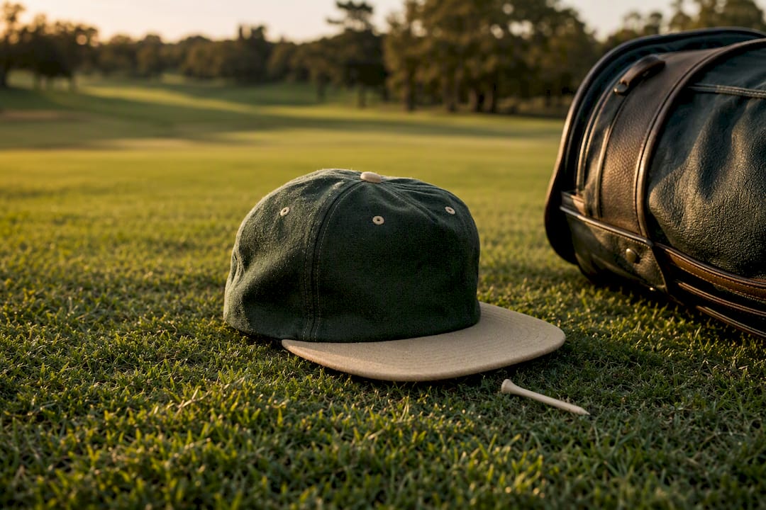 Vintage baseball snapback cap on wooden bench