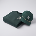 Plaid Gorilla Golf Pine Set — forest green hoodie and matching rope hat with cream PG logo