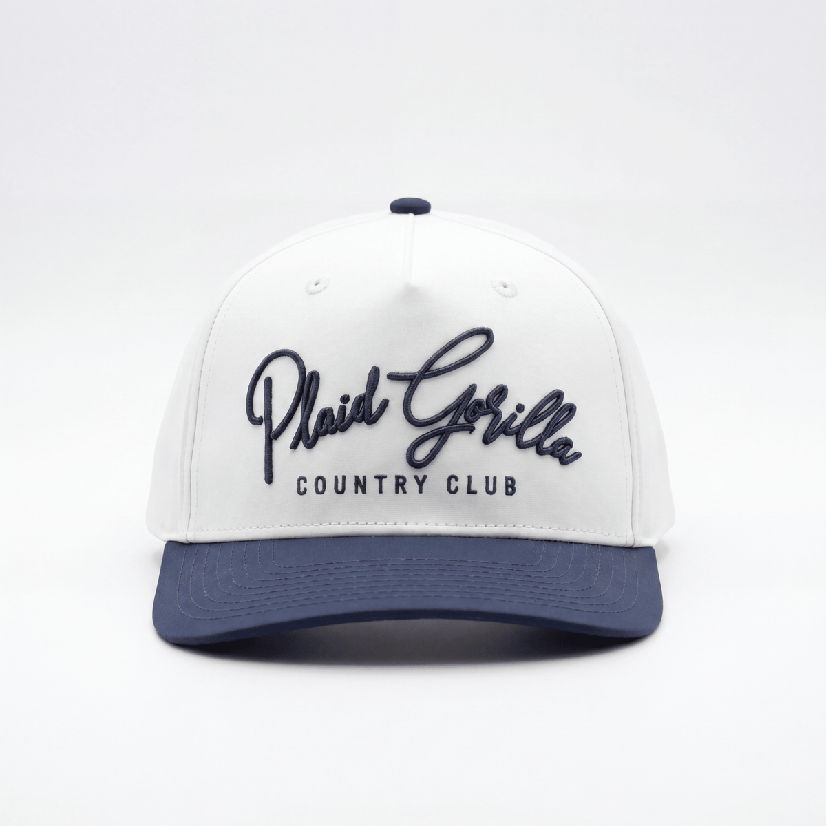 Plaid Gorilla Golf Country Club Snapback in navy and cloud white, structured 5-panel golf hat — photo 1 of 7