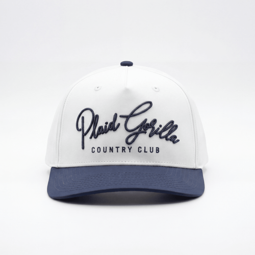 Plaid Gorilla Golf Country Club Snapback in navy and cloud white, structured 5-panel golf hat — photo 1 of 7