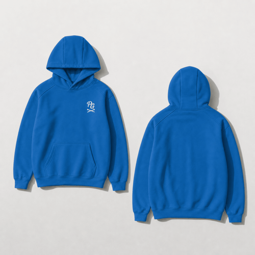 Plaid Gorilla Golf Prime Hoodie in Real Teal, oversized golf hoodie — front and back flat lay